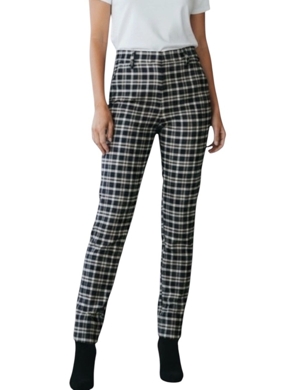 AMERICAN EAGLE OUTFITTERS Checkered Straight Leg Chinos in Black/Cream Size 2